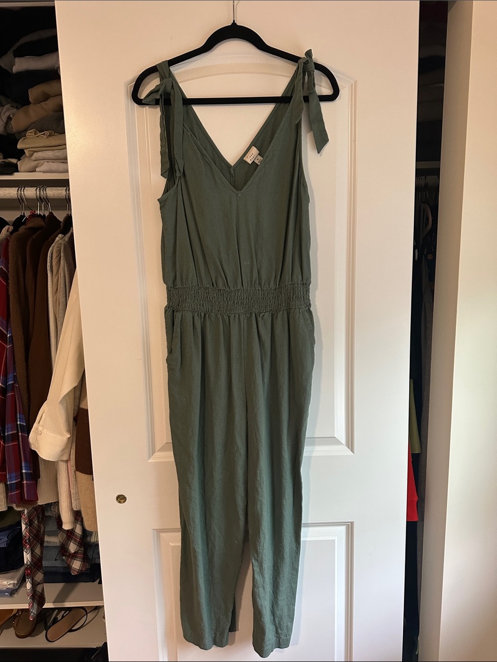 a new day Olive Green One-Shoulder Tie Jumpsuit